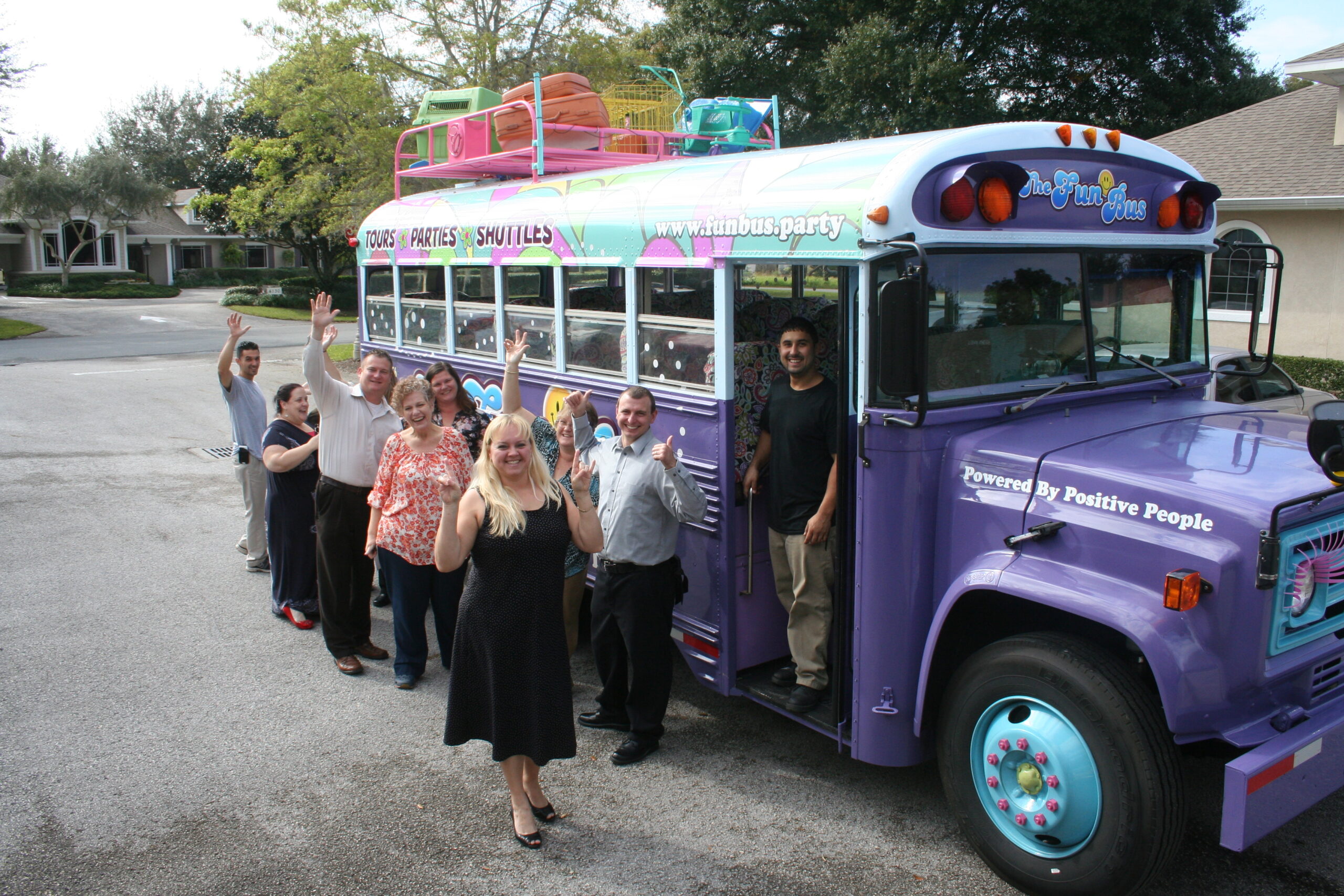 Group in front of Fun Bus